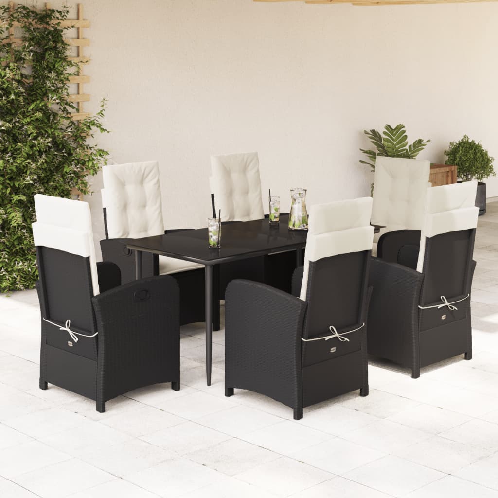vidaXL Set mobilier de grădină cu perne, 7 piese, negru, poliratan vidaXL Set mobilier de grădină cu perne, 7 piese, negru, poliratan