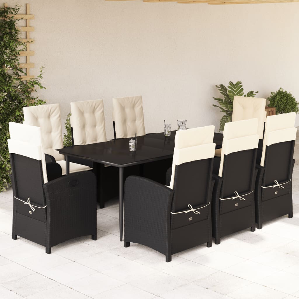 vidaXL Set mobilier de grădină cu perne, 9 piese, negru, poliratan vidaXL Set mobilier de grădină cu perne, 9 piese, negru, poliratan