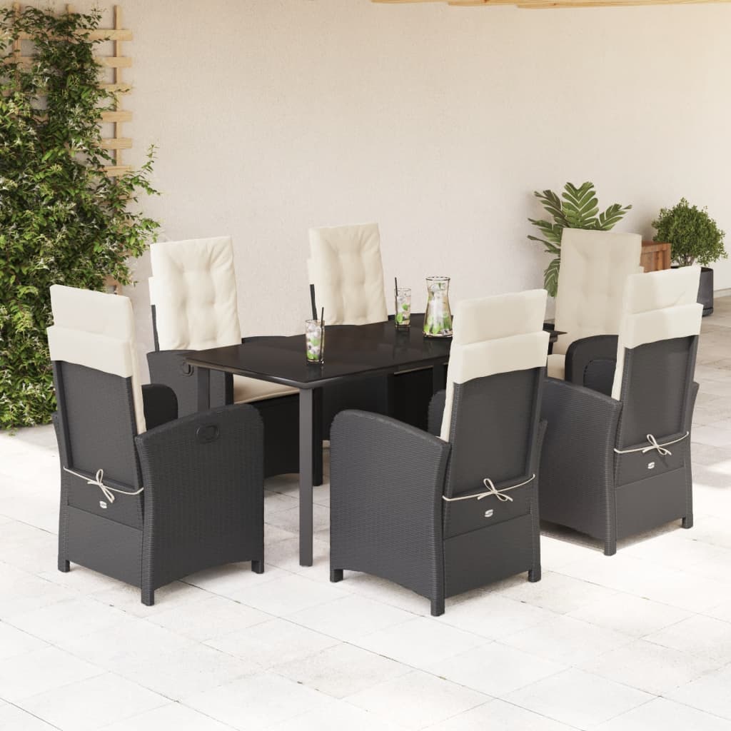 vidaXL Set mobilier de grădină cu perne, 7 piese, negru, poliratan vidaXL Set mobilier de grădină cu perne, 7 piese, negru, poliratan