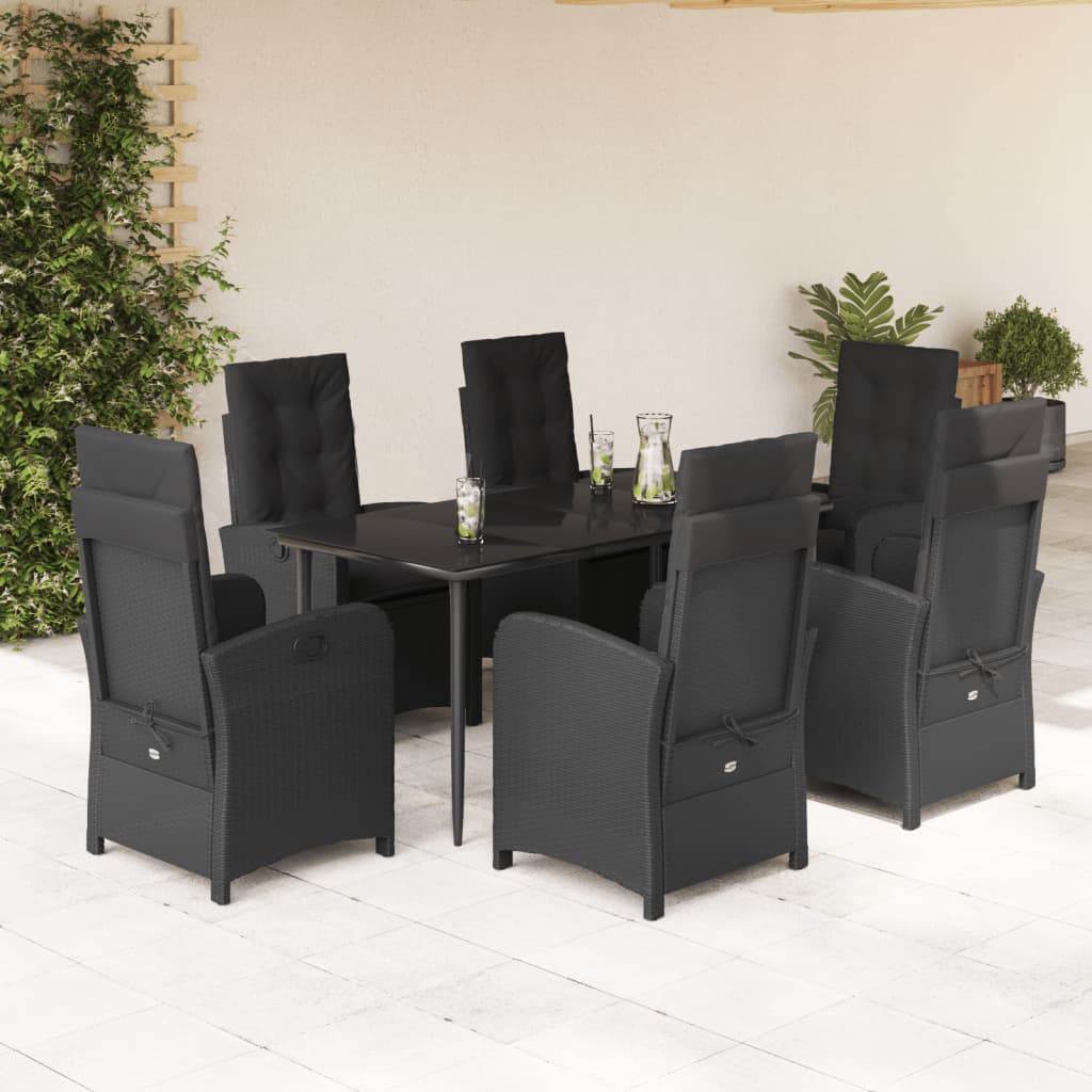 vidaXL Set mobilier de grădină cu perne, 7 piese, negru, poliratan vidaXL Set mobilier de grădină cu perne, 7 piese, negru, poliratan