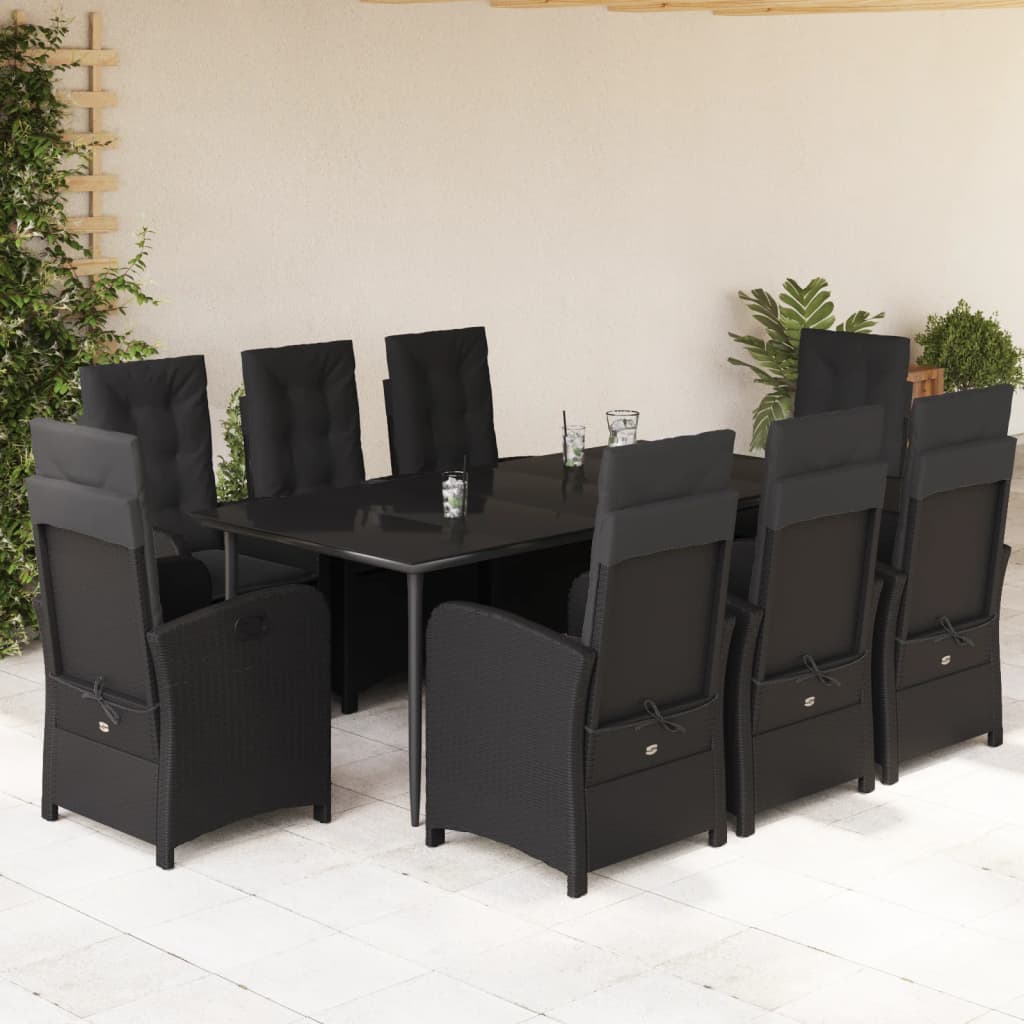 vidaXL Set mobilier de grădină cu perne, 9 piese, negru, poliratan vidaXL Set mobilier de grădină cu perne, 9 piese, negru, poliratan
