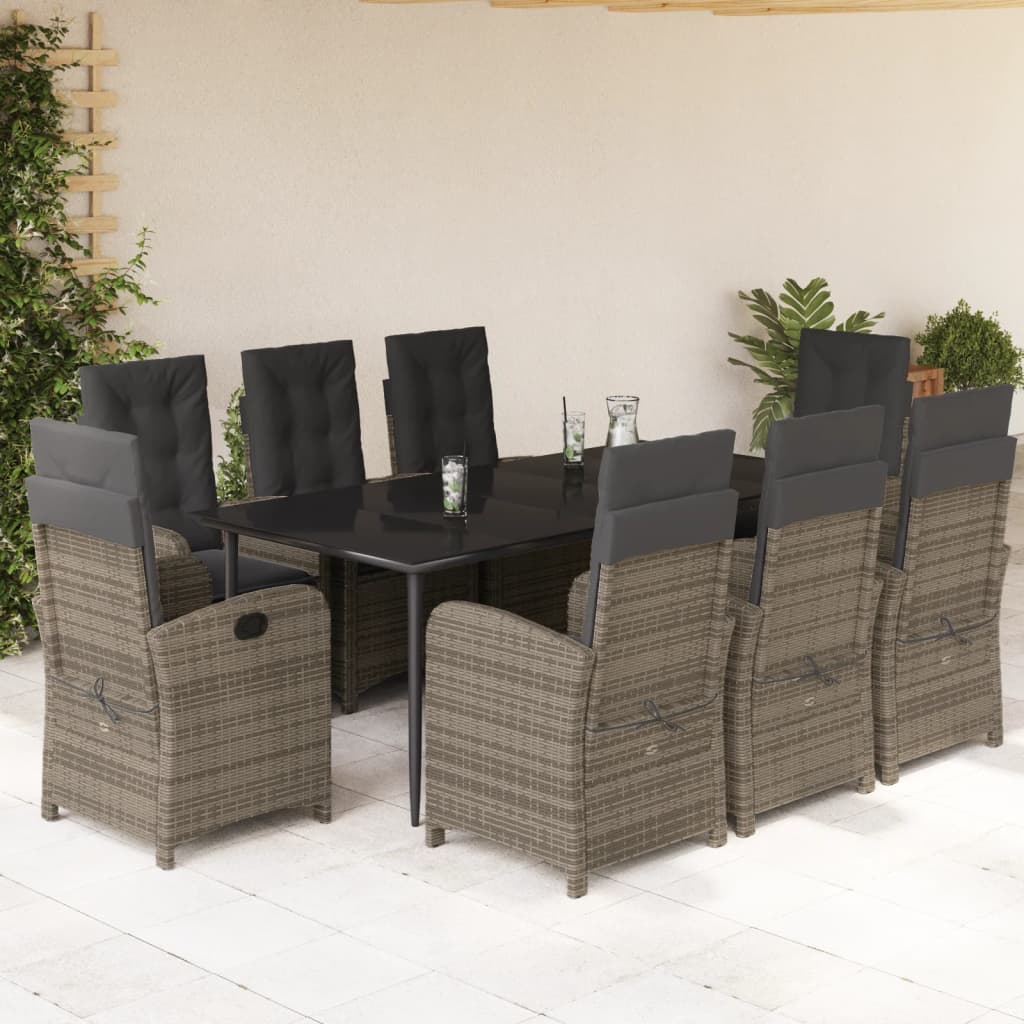 vidaXL Set mobilier grădină cu perne, 9 piese, gri, poliratan vidaXL Set mobilier grădină cu perne, 9 piese, gri, poliratan
