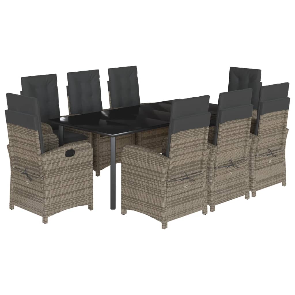 vidaXL Set mobilier grădină cu perne, 9 piese, gri, poliratan