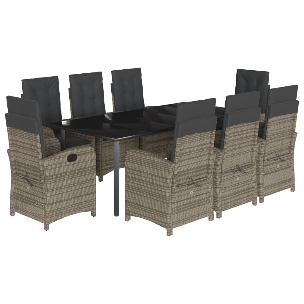 vidaXL Set mobilier grădină cu perne, 9 piese, gri, poliratan