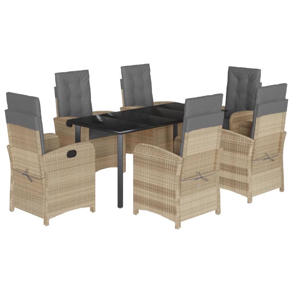 vidaXL Set mobilier pentru grădină, 7 piese, cu perne, bej, poliratan
