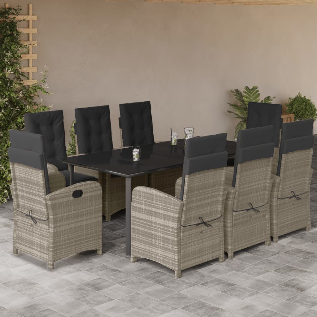 vidaXL Set mobilier grădină cu perne, 9 piese, gri deschis, poliratan vidaXL Set mobilier grădină cu perne, 9 piese, gri deschis, poliratan