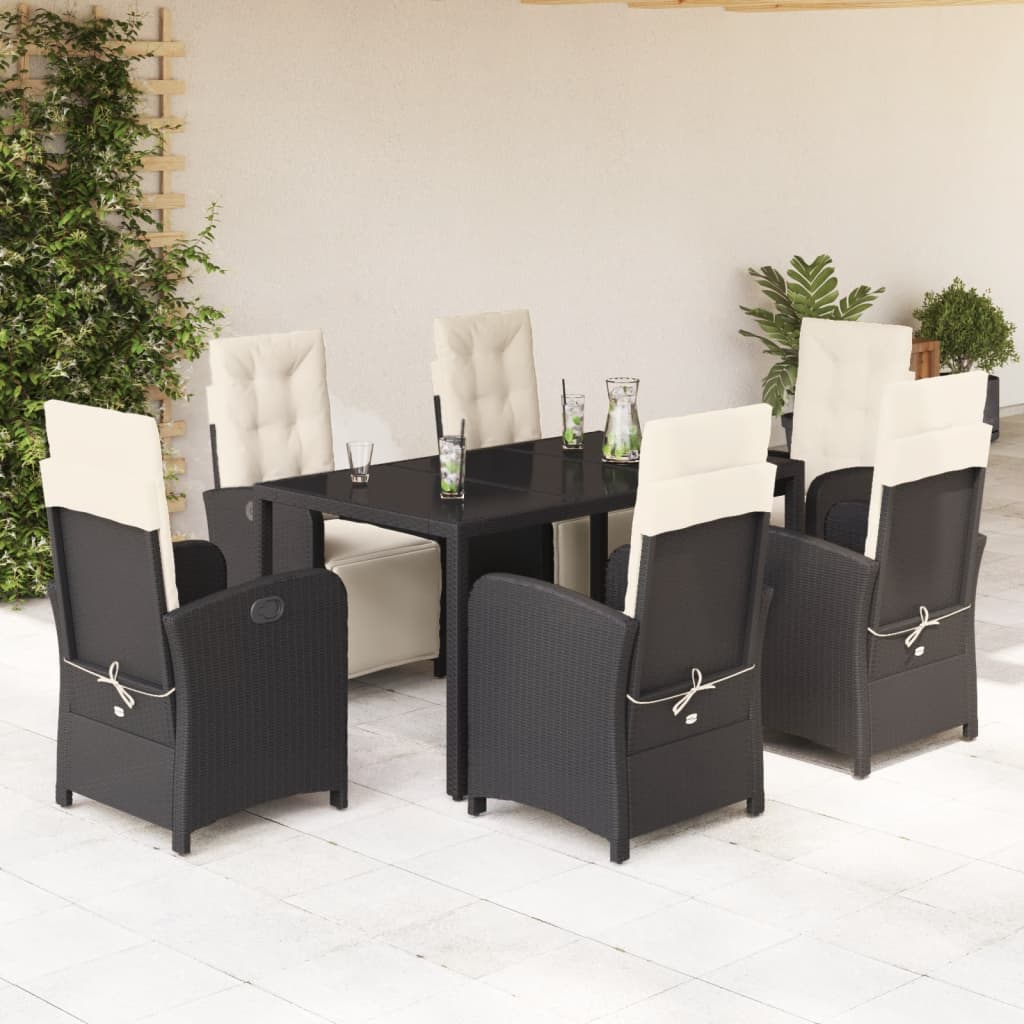 vidaXL Set mobilier de grădină cu perne, 7 piese, negru, poliratan vidaXL Set mobilier de grădină cu perne, 7 piese, negru, poliratan