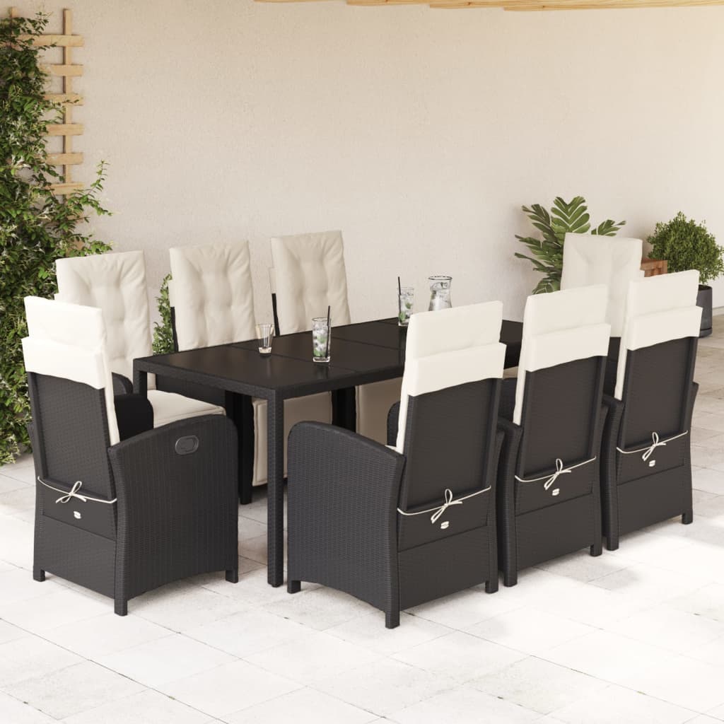 vidaXL Set mobilier de grădină cu perne, 9 piese, negru, poliratan vidaXL Set mobilier de grădină cu perne, 9 piese, negru, poliratan