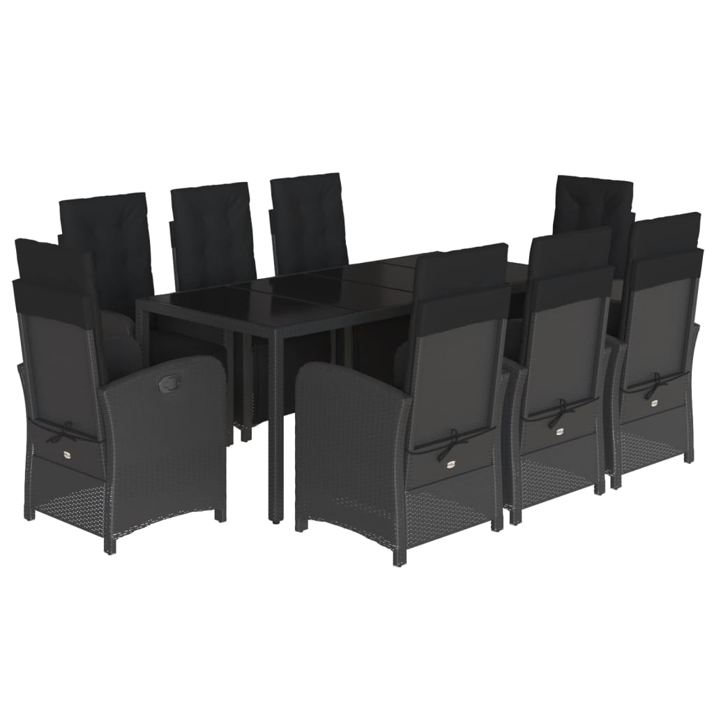 vidaXL Set mobilier de grădină cu perne, 9 piese, negru, poliratan