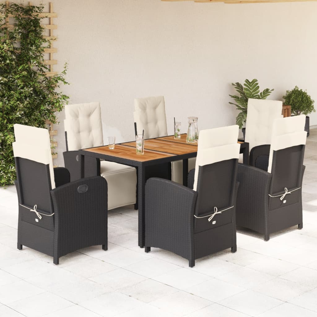 vidaXL Set mobilier de grădină cu perne, 7 piese, negru, poliratan vidaXL Set mobilier de grădină cu perne, 7 piese, negru, poliratan