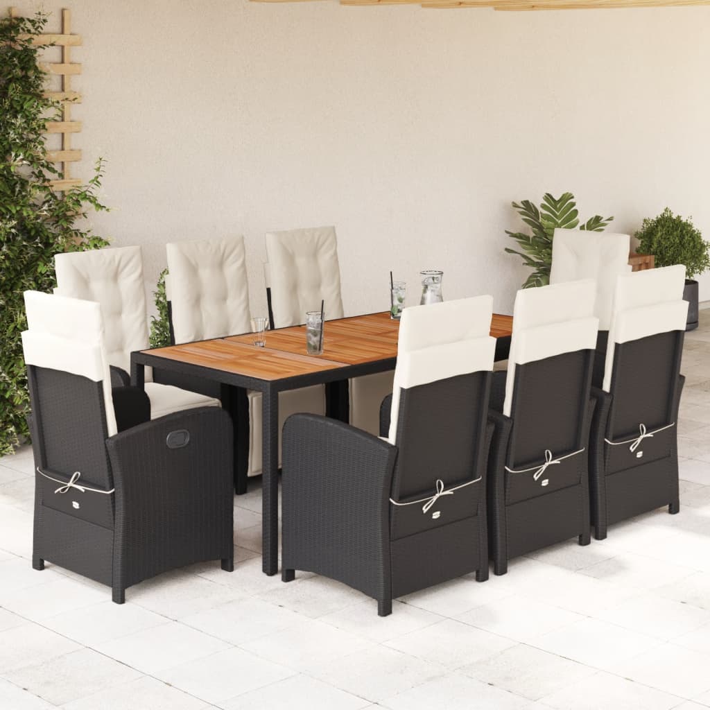 vidaXL Set mobilier de grădină cu perne, 9 piese, negru, poliratan vidaXL Set mobilier de grădină cu perne, 9 piese, negru, poliratan