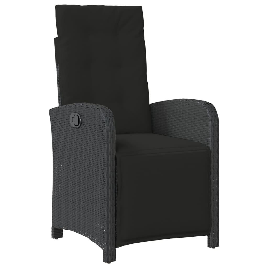vidaXL Set bistro cu perne, 3 piese, negru, poliratan