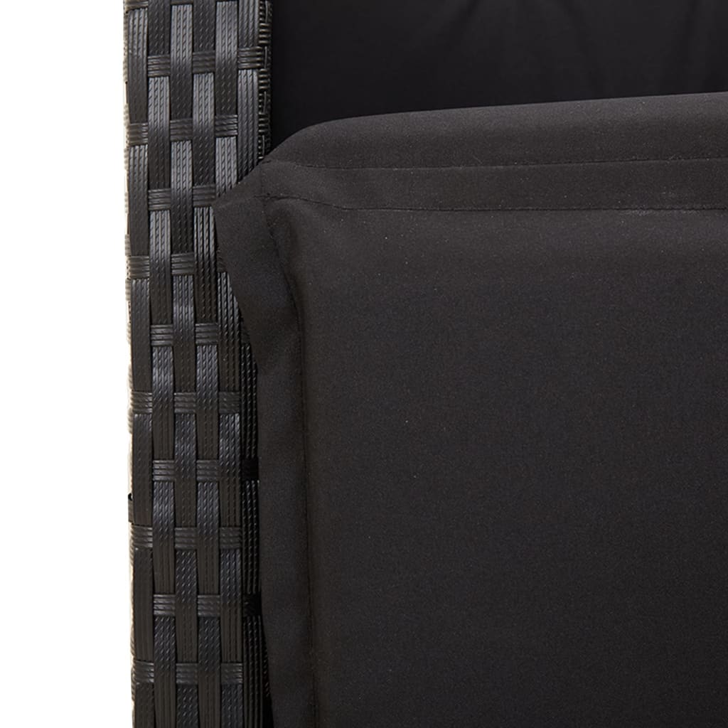 vidaXL Set bistro cu perne, 3 piese, negru, poliratan