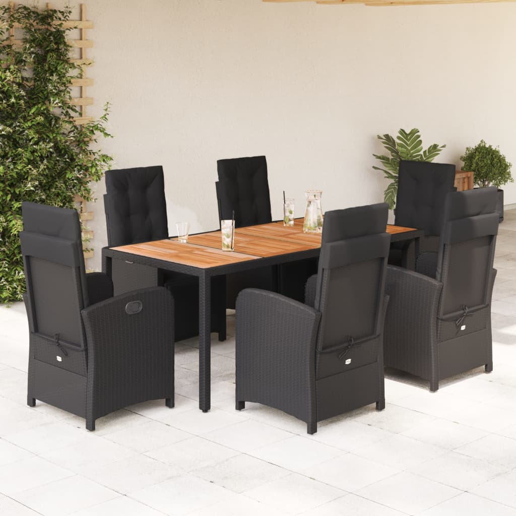 vidaXL Set mobilier de grădină cu perne, 7 piese, negru, poliratan vidaXL Set mobilier de grădină cu perne, 7 piese, negru, poliratan