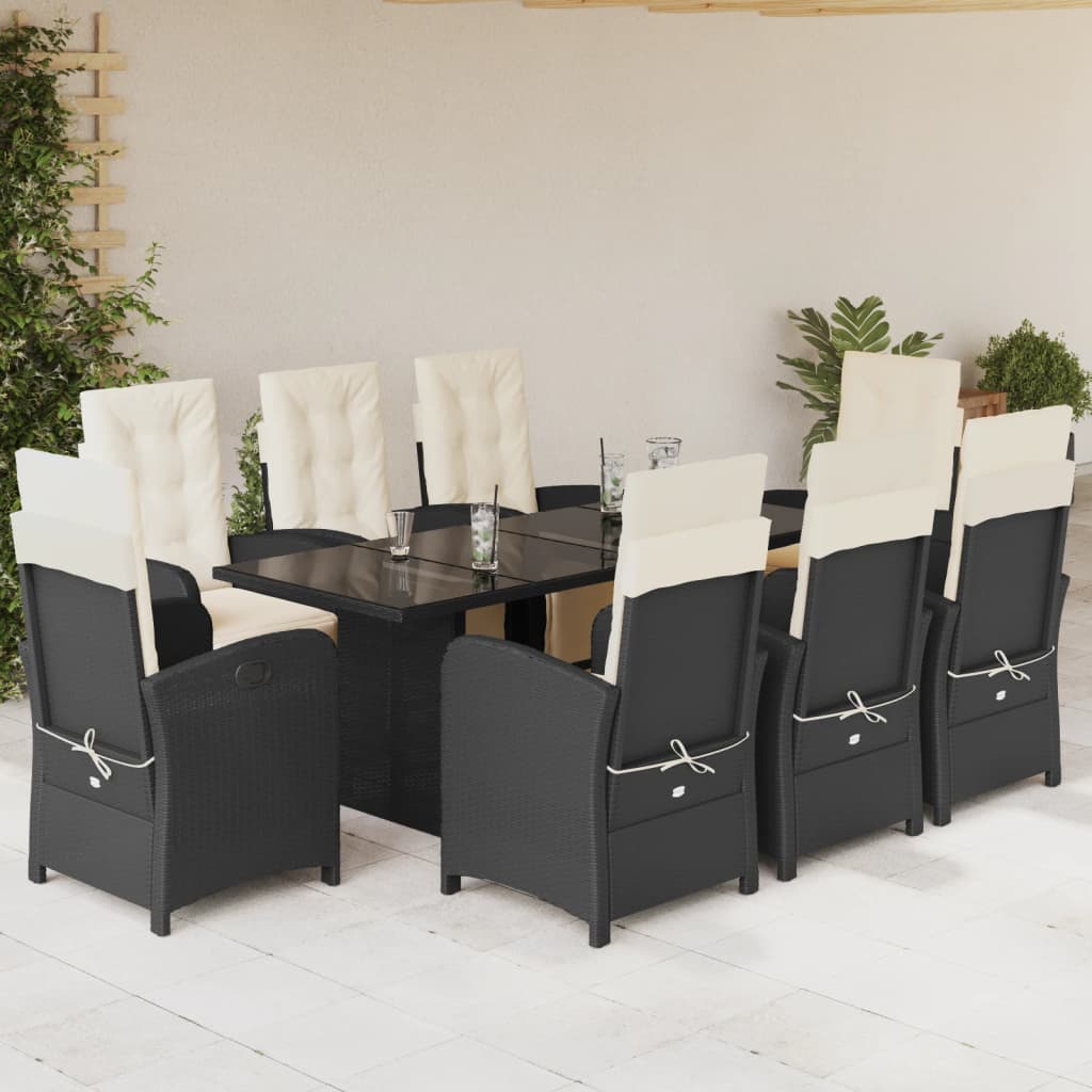 vidaXL Set mobilier de grădină cu perne, 9 piese, negru, poliratan vidaXL Set mobilier de grădină cu perne, 9 piese, negru, poliratan