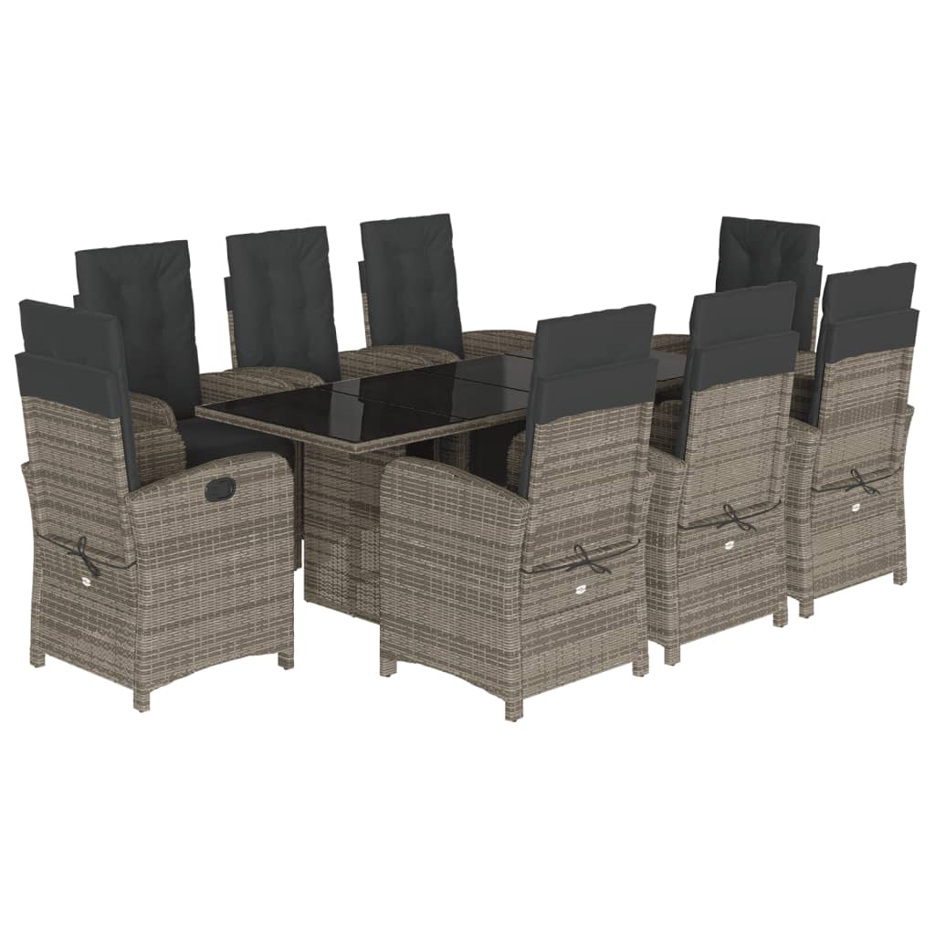 vidaXL Set mobilier grădină cu perne, 9 piese, gri, poliratan