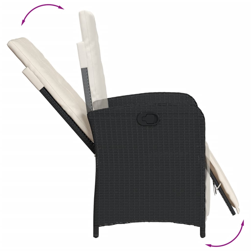 vidaXL Set bistro cu perne, 3 piese, negru, poliratan