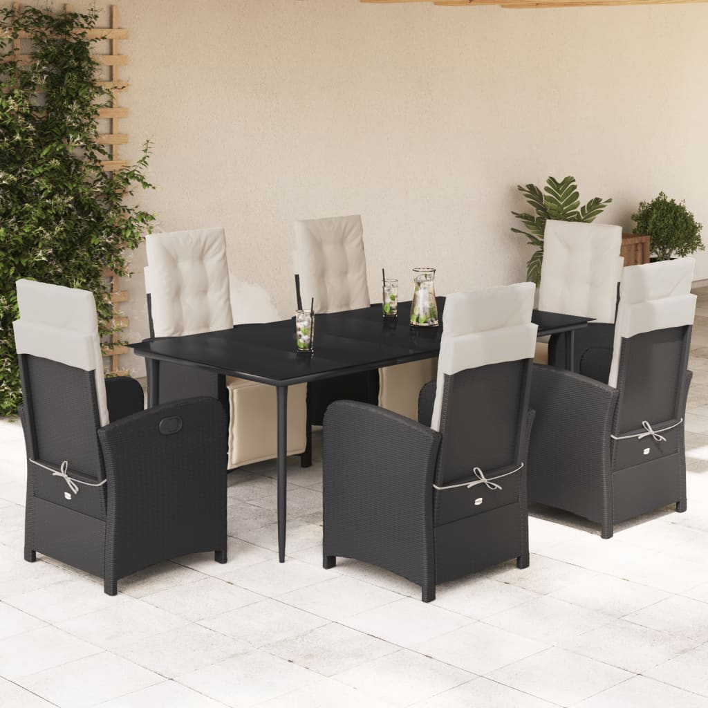 vidaXL Set mobilier de grădină cu perne, 7 piese, negru, poliratan vidaXL Set mobilier de grădină cu perne, 7 piese, negru, poliratan