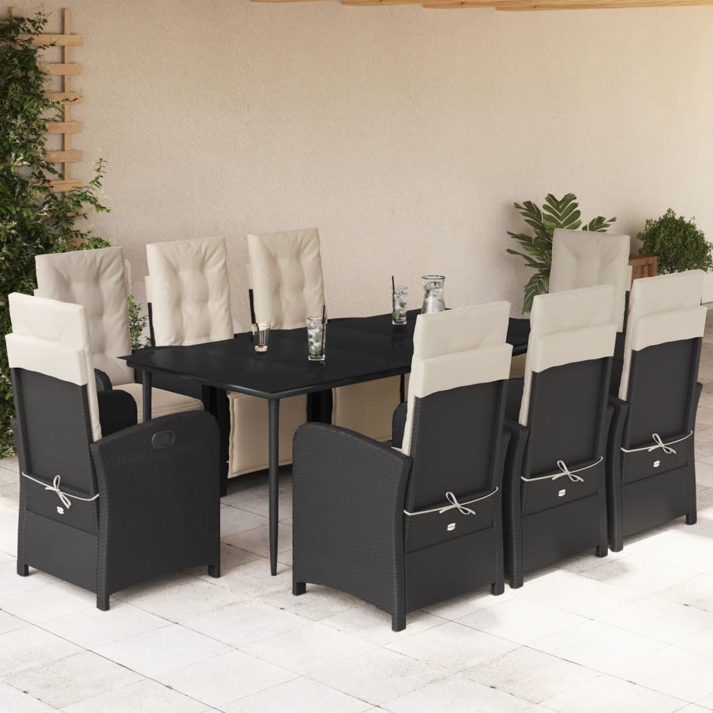 vidaXL Set mobilier de grădină cu perne, 9 piese, negru, poliratan vidaXL Set mobilier de grădină cu perne, 9 piese, negru, poliratan