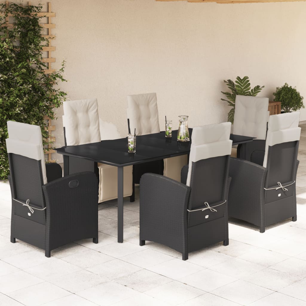 vidaXL Set mobilier de grădină cu perne, 7 piese, negru, poliratan vidaXL Set mobilier de grădină cu perne, 7 piese, negru, poliratan