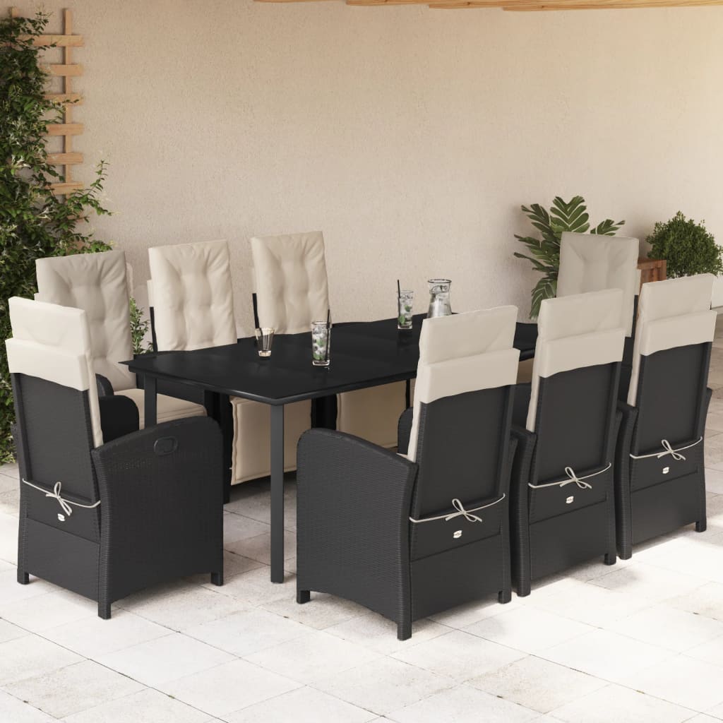 vidaXL Set mobilier de grădină cu perne, 9 piese, negru, poliratan