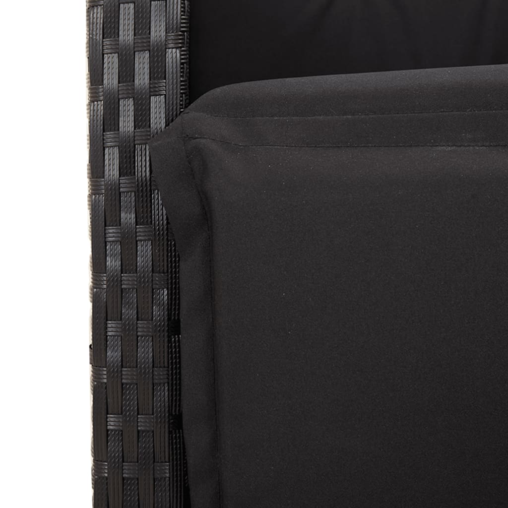 vidaXL Set bistro cu perne, 3 piese, negru, poliratan