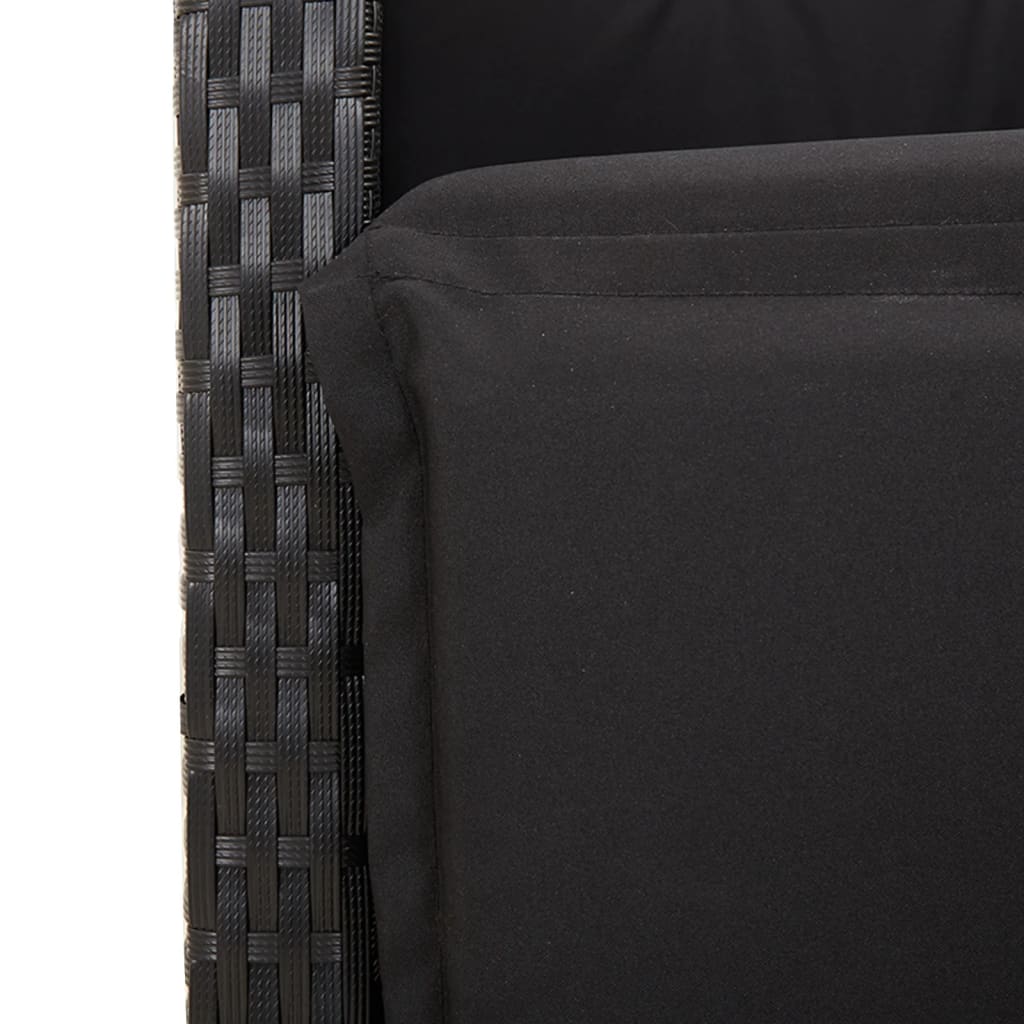 vidaXL Set bistro cu perne, 3 piese, negru, poliratan