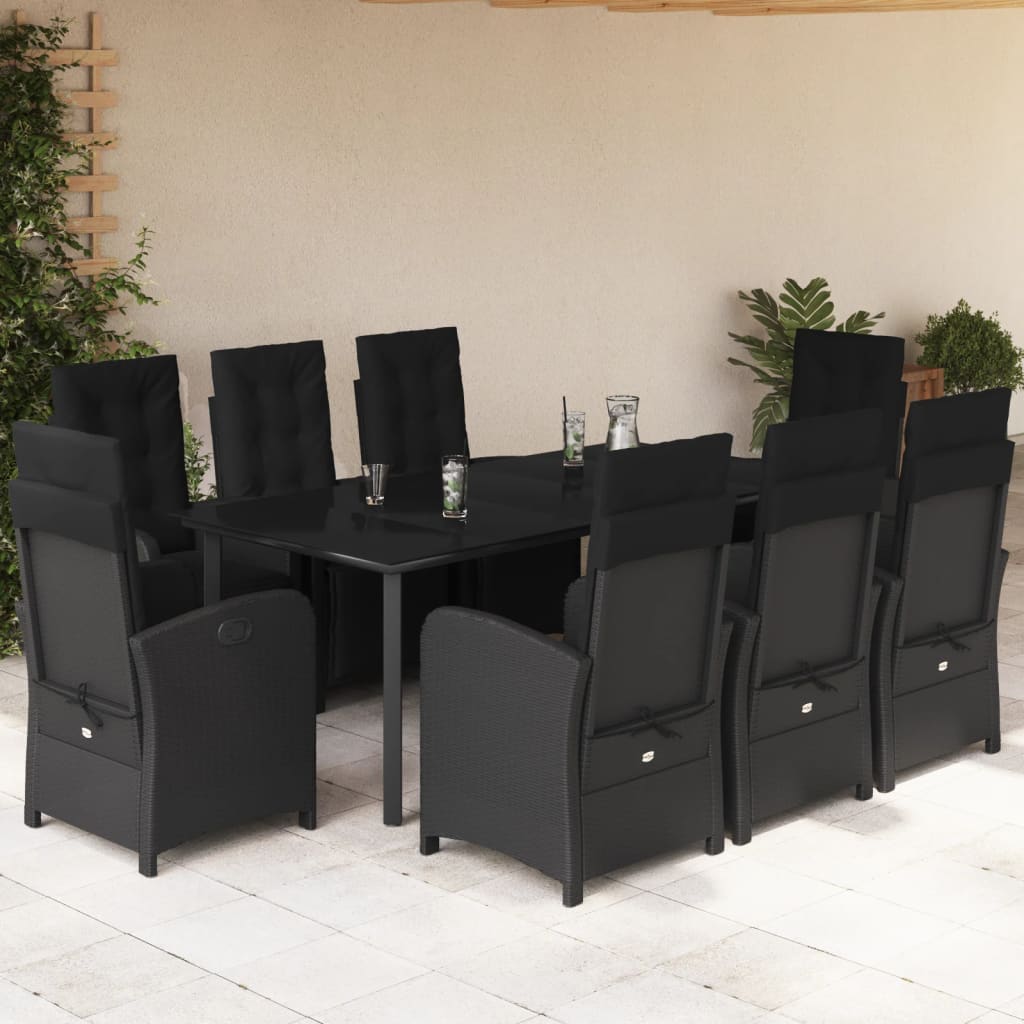 vidaXL Set mobilier de grădină cu perne, 9 piese, negru, poliratan vidaXL Set mobilier de grădină cu perne, 9 piese, negru, poliratan