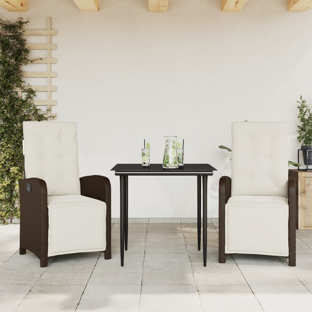 vidaXL Set bistro cu perne, 3 piese, maro, poliratan vidaXL Set bistro cu perne, 3 piese, maro, poliratan