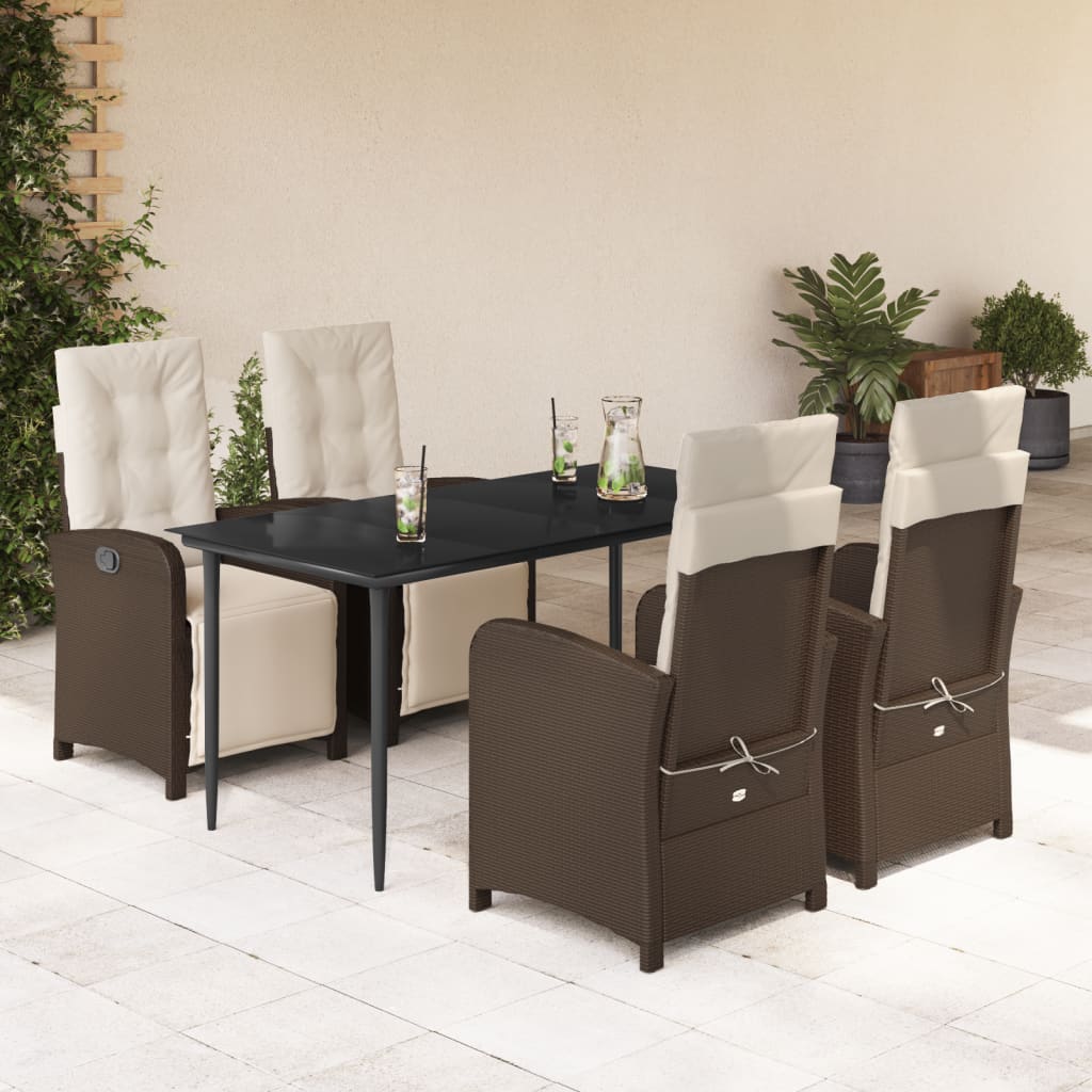 vidaXL Set mobilier de grădină, 5 piese, cu perne, maro, poliratan vidaXL Set mobilier de grădină, 5 piese, cu perne, maro, poliratan