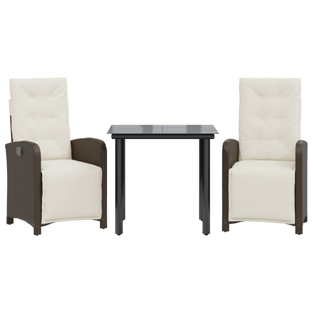 vidaXL Set bistro cu perne, 3 piese, maro, poliratan