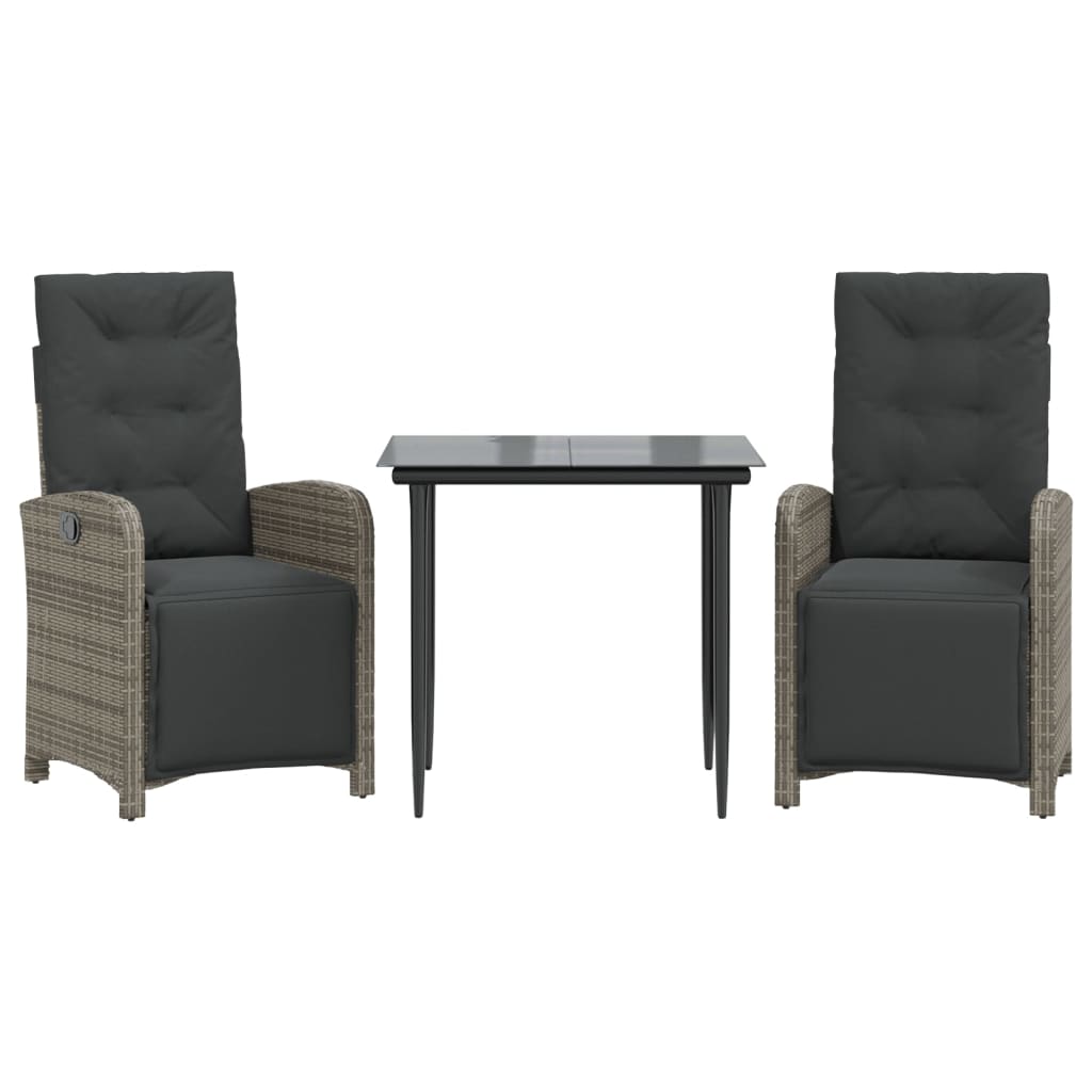 vidaXL Set bistro de grădină cu perne, 3 piese, gri, poliratan vidaXL Set bistro de grădină cu perne, 3 piese, gri, poliratan