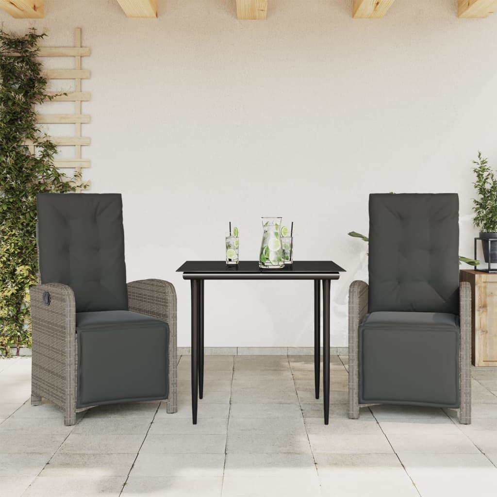 vidaXL Set bistro de grădină cu perne, 3 piese, gri, poliratan vidaXL Set bistro de grădină cu perne, 3 piese, gri, poliratan