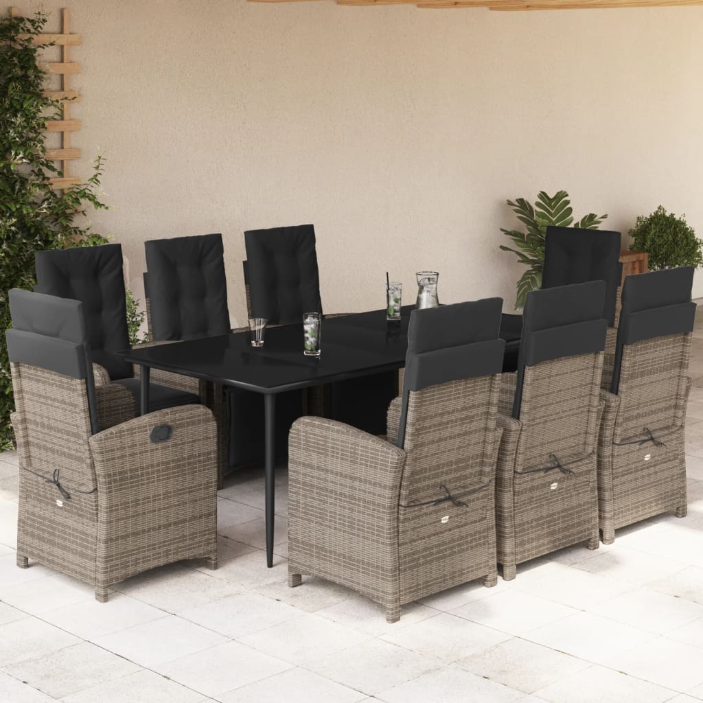 vidaXL Set mobilier grădină cu perne, 9 piese, gri, poliratan vidaXL Set mobilier grădină cu perne, 9 piese, gri, poliratan