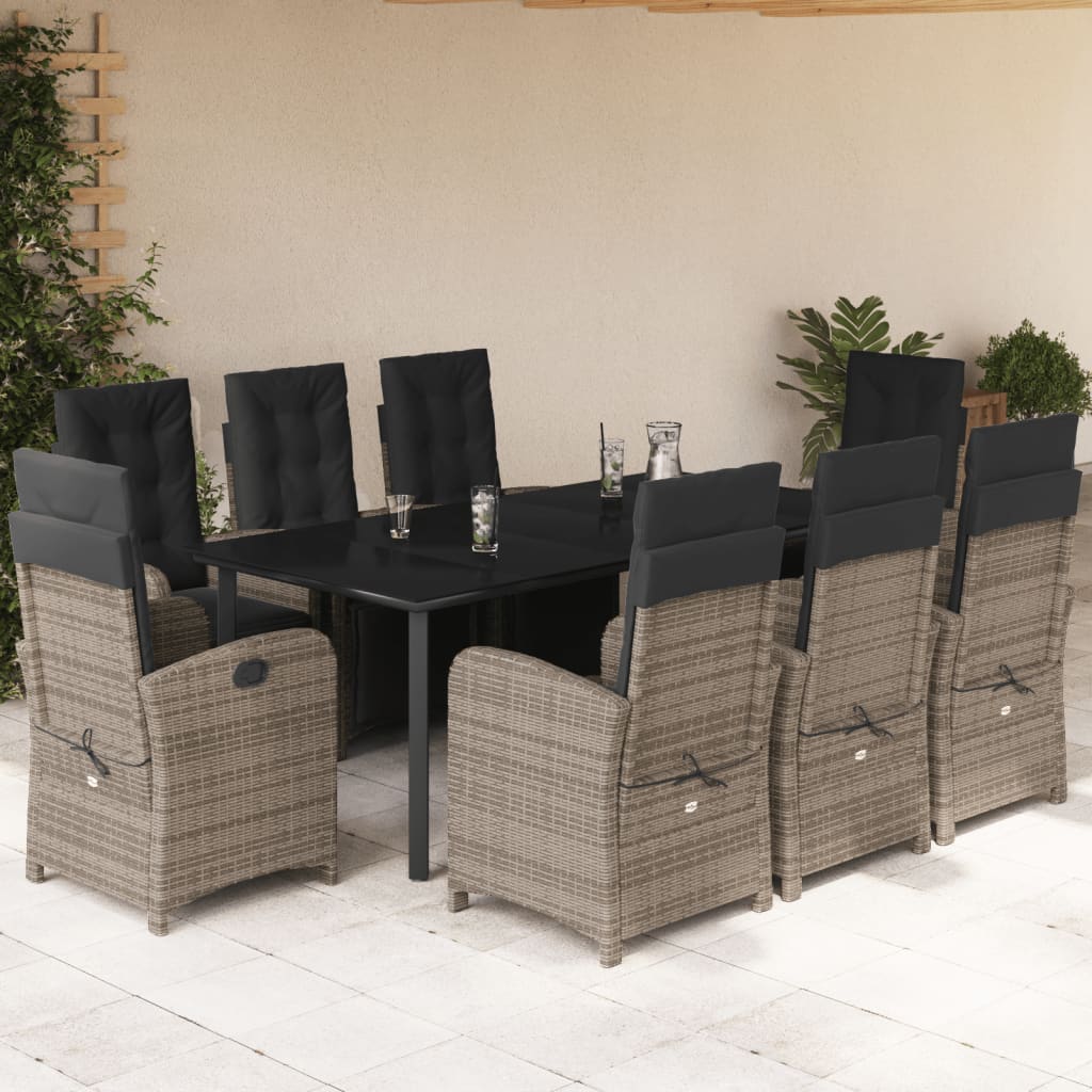 vidaXL Set mobilier grădină cu perne, 9 piese, gri, poliratan vidaXL Set mobilier grădină cu perne, 9 piese, gri, poliratan