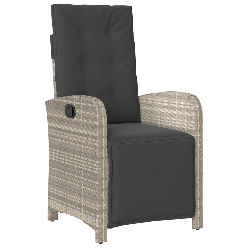 vidaXL Set bistro cu perne, 3 piese, gri deschis, poliratan