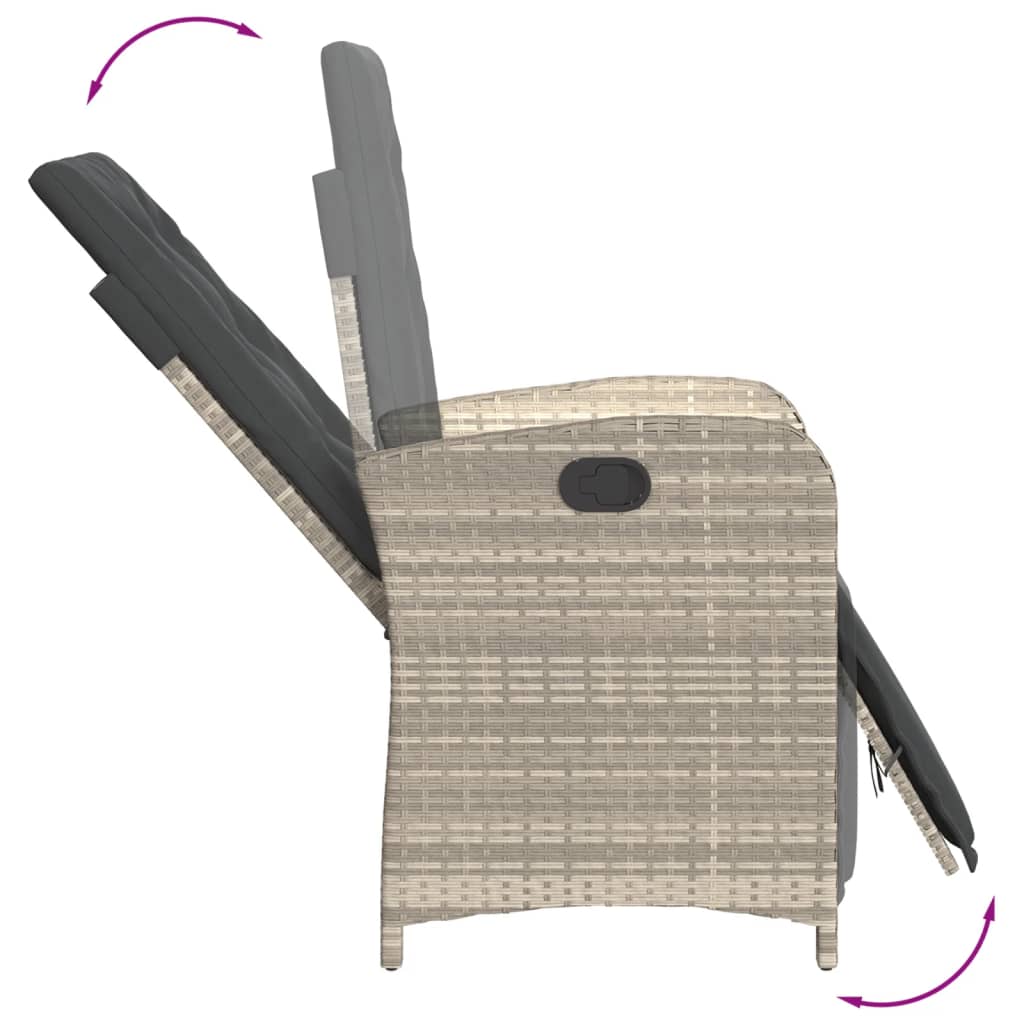 vidaXL Set bistro cu perne, 3 piese, gri deschis, poliratan