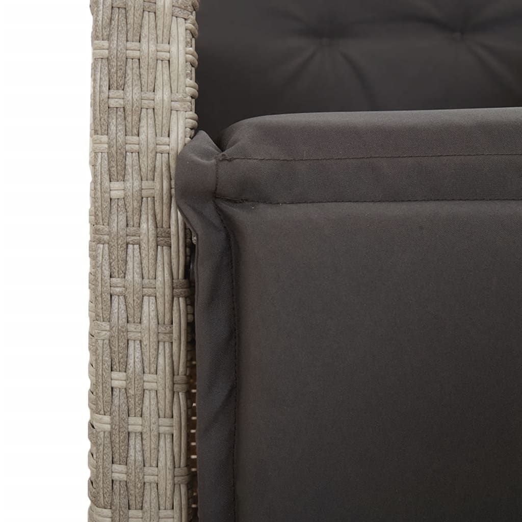 vidaXL Set bistro cu perne, 3 piese, gri deschis, poliratan