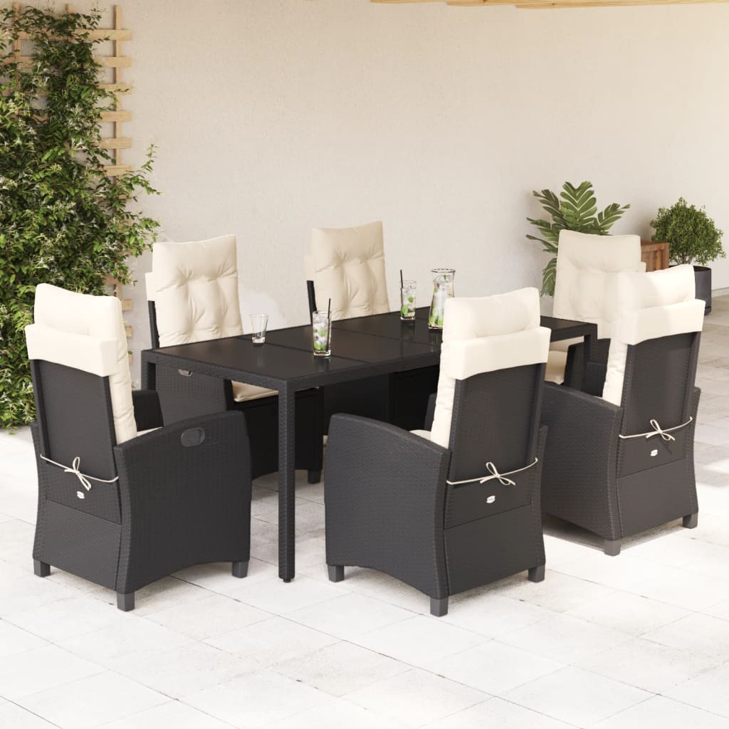 vidaXL Set mobilier de grădină cu perne, 7 piese, negru, poliratan vidaXL Set mobilier de grădină cu perne, 7 piese, negru, poliratan