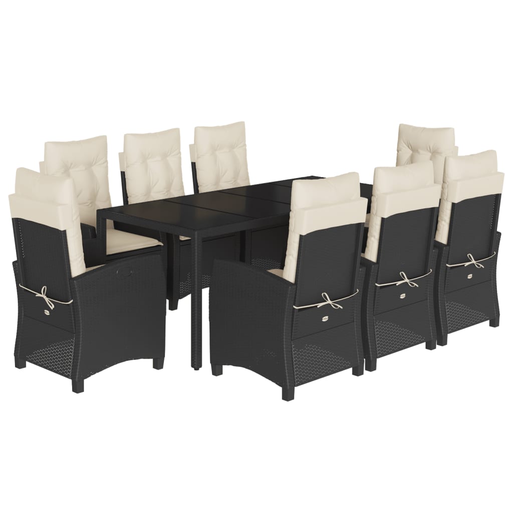 vidaXL Set mobilier de grădină cu perne, 9 piese, negru, poliratan vidaXL Set mobilier de grădină cu perne, 9 piese, negru, poliratan