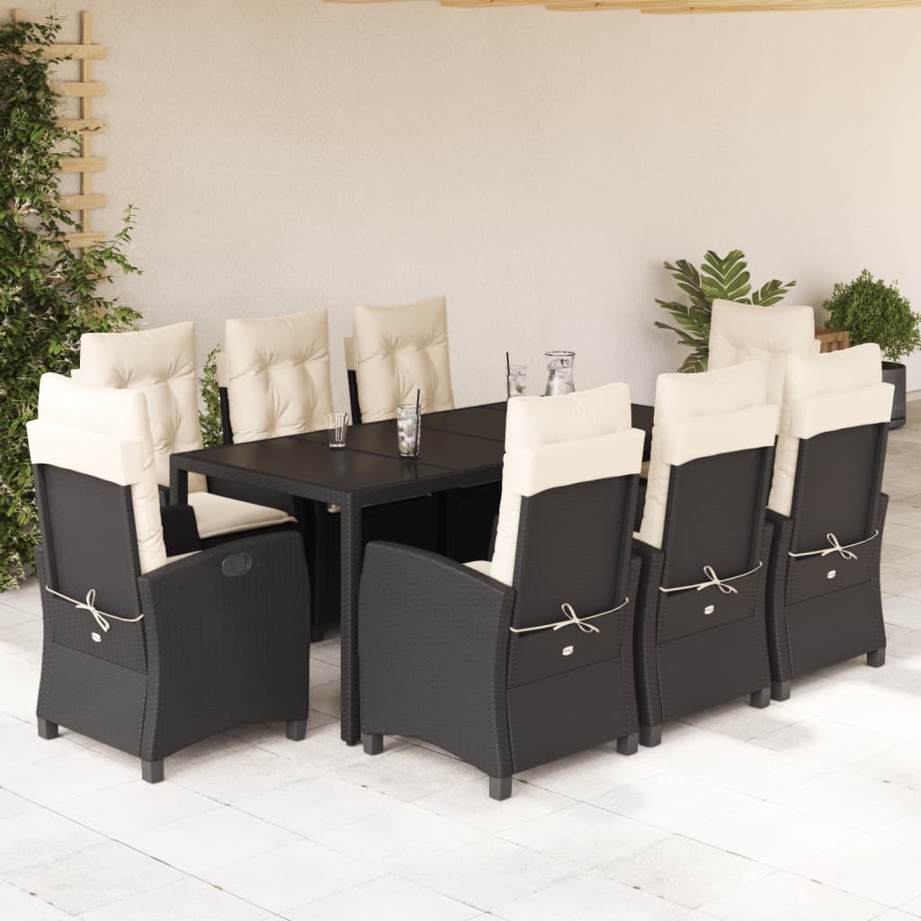 vidaXL Set mobilier de grădină cu perne, 9 piese, negru, poliratan vidaXL Set mobilier de grădină cu perne, 9 piese, negru, poliratan