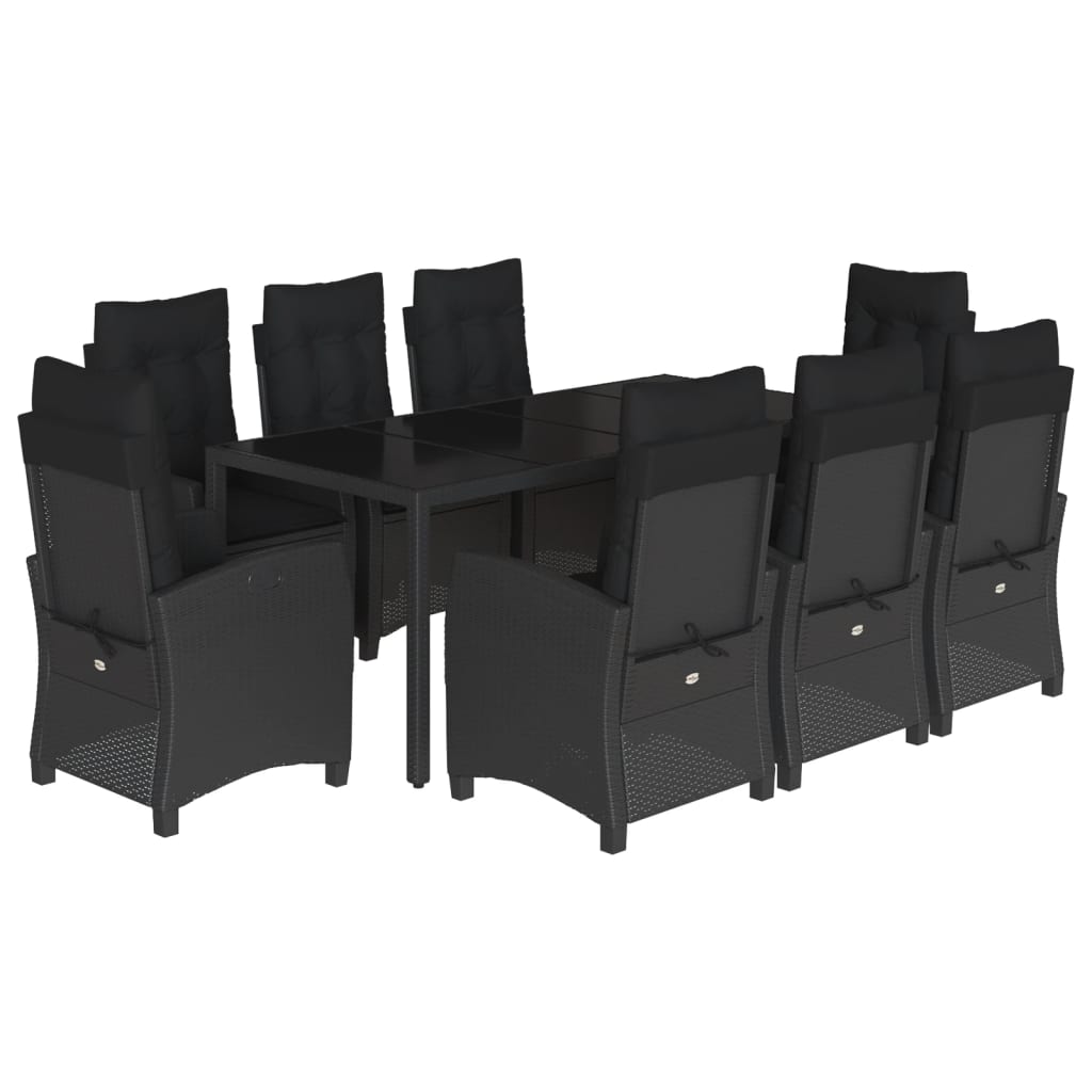 vidaXL Set mobilier de grădină cu perne, 9 piese, negru, poliratan