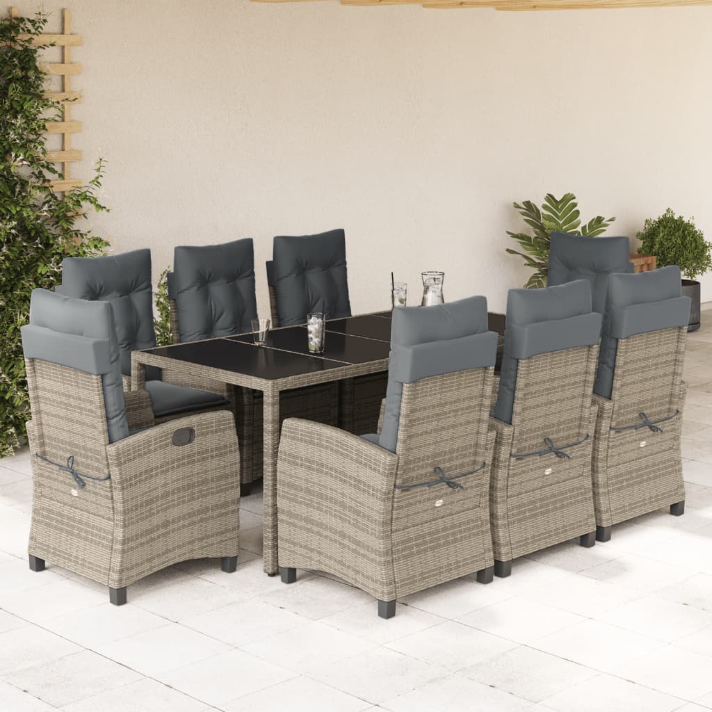 vidaXL Set mobilier grădină cu perne, 9 piese, gri, poliratan vidaXL Set mobilier grădină cu perne, 9 piese, gri, poliratan