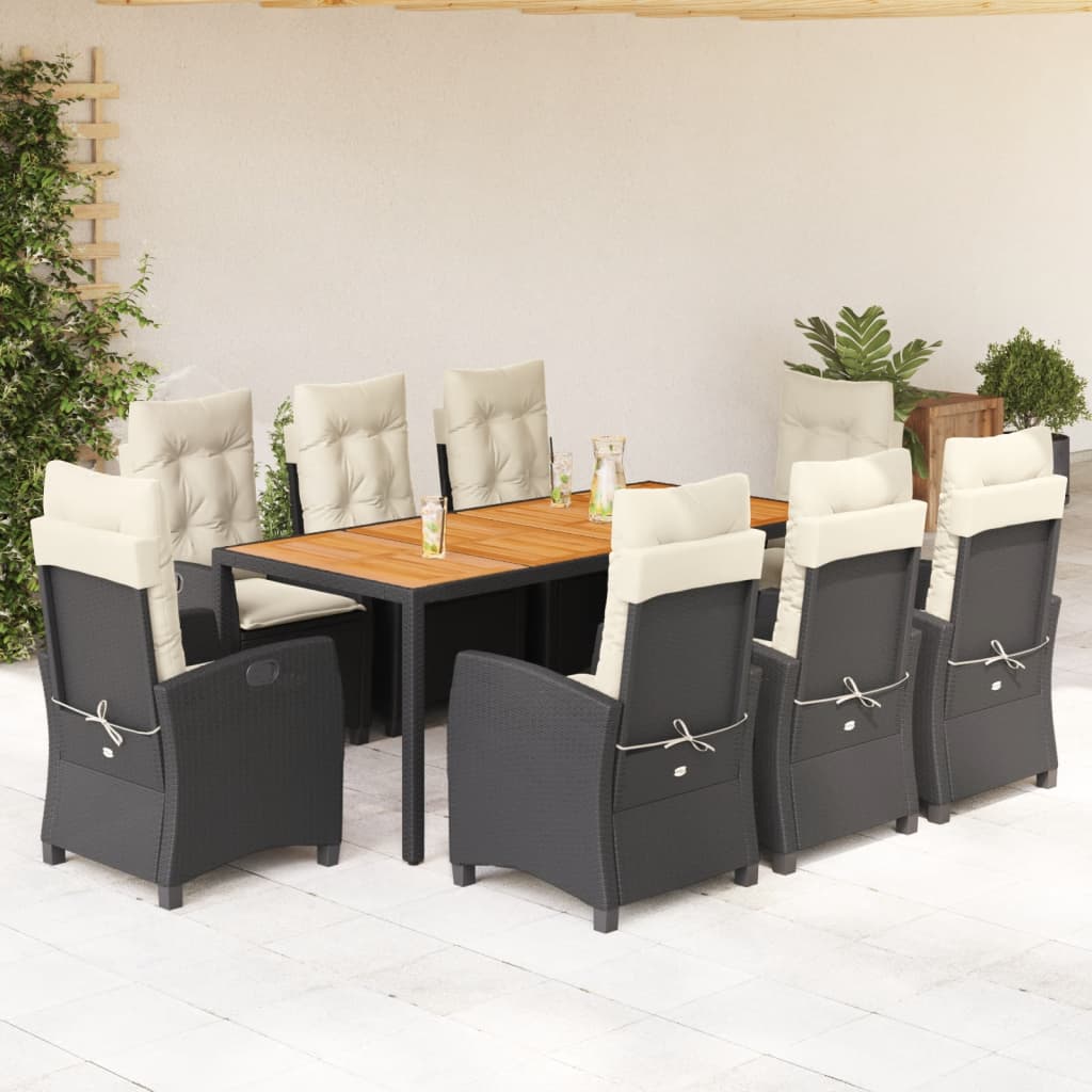 vidaXL Set mobilier de grădină cu perne, 9 piese, negru, poliratan vidaXL Set mobilier de grădină cu perne, 9 piese, negru, poliratan