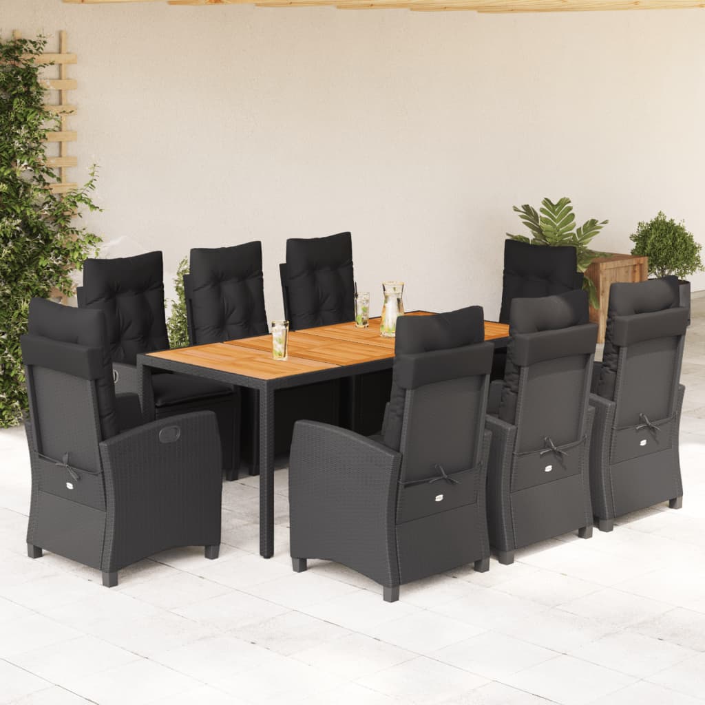 vidaXL Set mobilier de grădină cu perne, 9 piese, negru, poliratan vidaXL Set mobilier de grădină cu perne, 9 piese, negru, poliratan