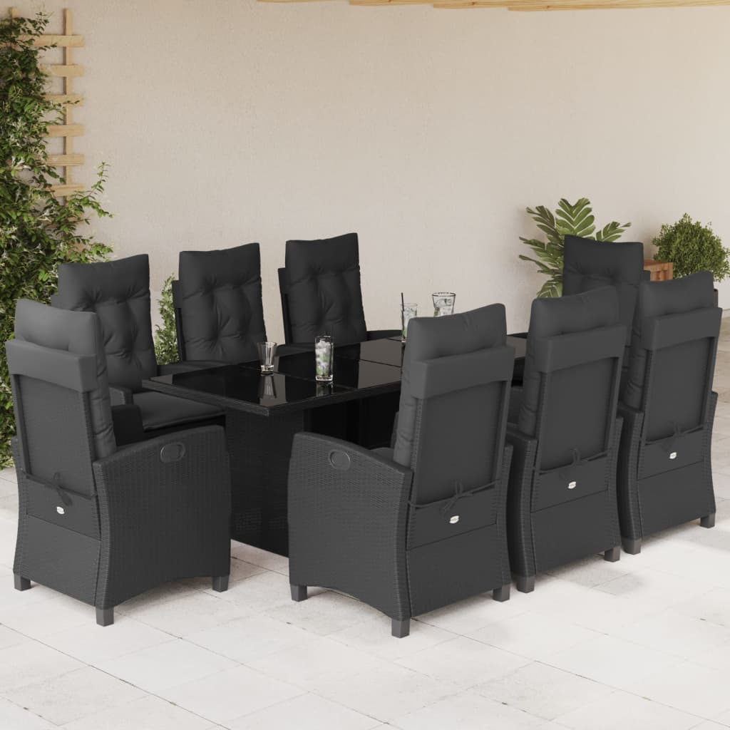 vidaXL Set mobilier de grădină cu perne, 9 piese, negru, poliratan vidaXL Set mobilier de grădină cu perne, 9 piese, negru, poliratan