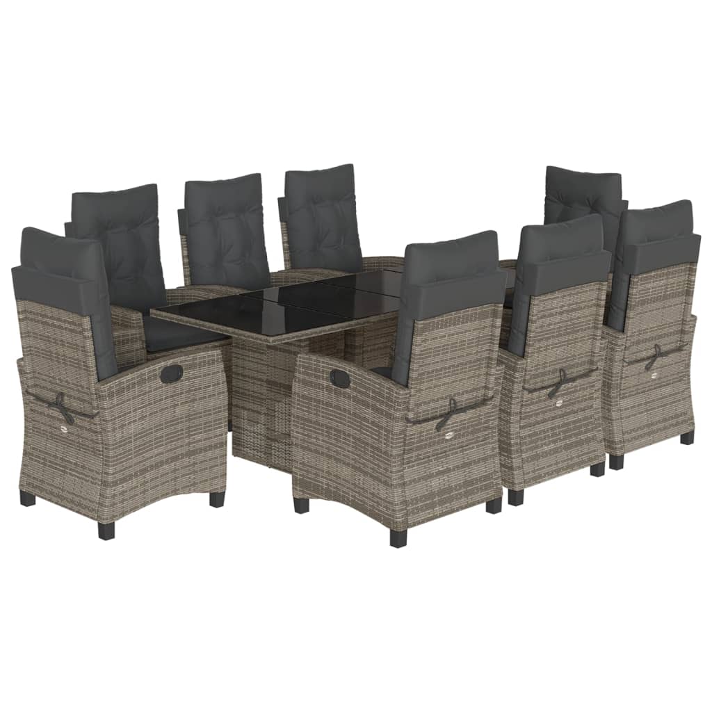 vidaXL Set mobilier grădină cu perne, 9 piese, gri, poliratan