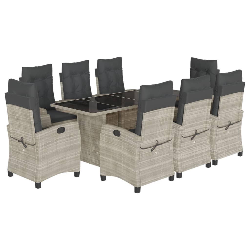 vidaXL Set mobilier grădină cu perne, 9 piese, gri deschis, poliratan