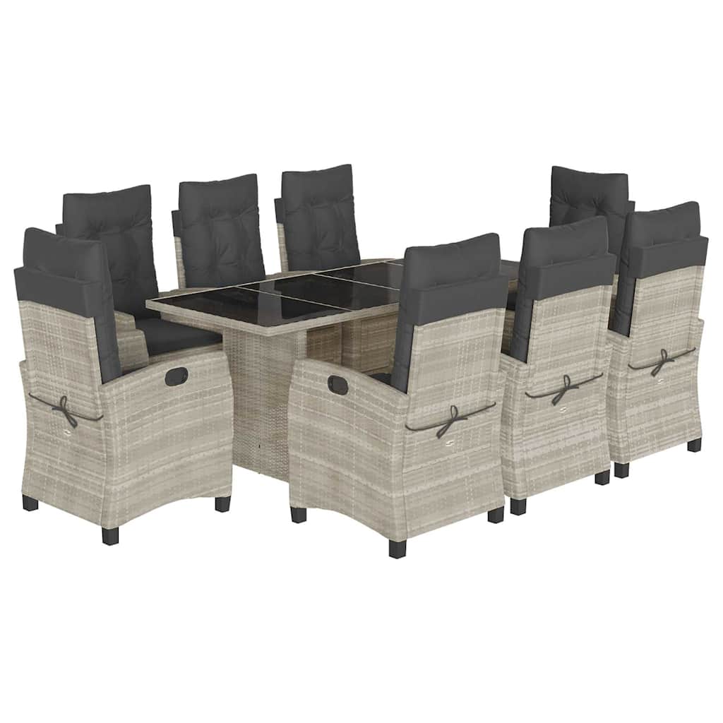 vidaXL Set mobilier grădină cu perne, 9 piese, gri deschis, poliratan
