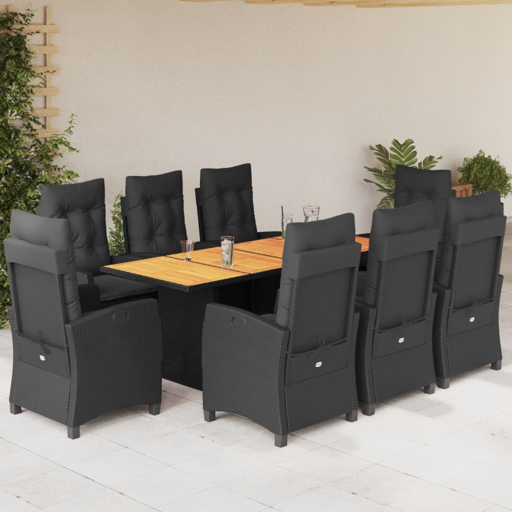 vidaXL Set mobilier de grădină cu perne, 9 piese, negru, poliratan vidaXL Set mobilier de grădină cu perne, 9 piese, negru, poliratan